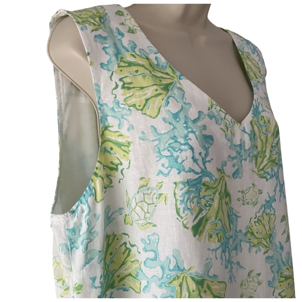 J. Jill Love Linen Coastal Shift Dress Large Sea Turtle Print - Picture 3 of 8